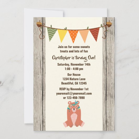 かわいい感謝祭の動物とトルコの誕生日 招待状 (裏面)