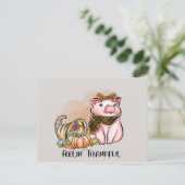 かわいい感謝祭の国豚ありがとう シーズンポストカード (スタンド正面)