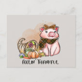 かわいい感謝祭の国豚ありがとう シーズンポストカード (正面)