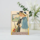 かわいい感謝祭の巡礼者ヴィンテージホリデーハガキ ポストカード (スタンド正面)