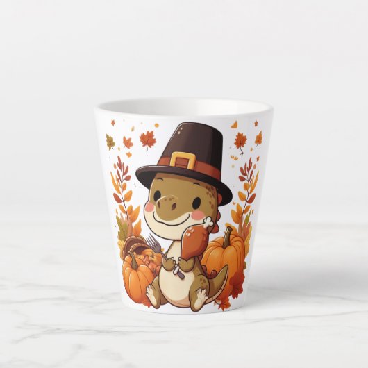 かわいい感謝祭の恐竜 カフェラテマグ (正面)