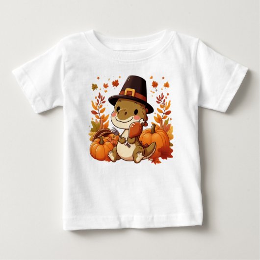 かわいい感謝祭の恐竜 ベビーTシャツ (正面)