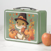かわいい感謝祭の恐竜 メタルランチボックス (インサイチュ)