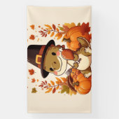 かわいい感謝祭の恐竜 横断幕 (縦)