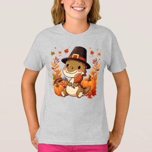 かわいい感謝祭の恐竜 Tシャツ (正面)