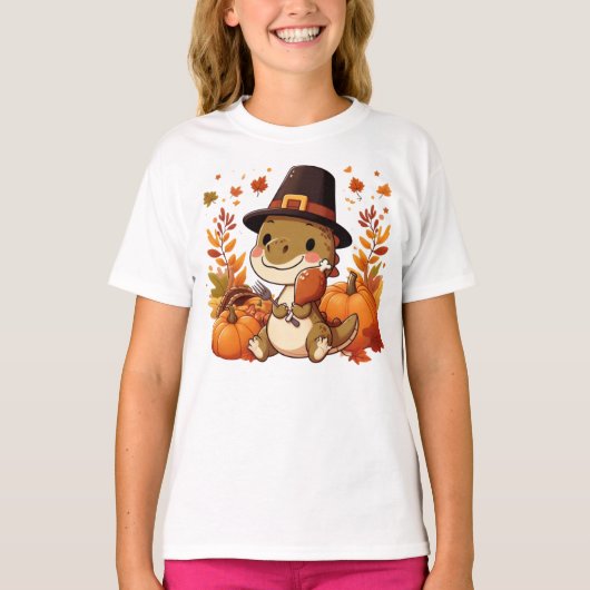 かわいい感謝祭の恐竜 Tシャツ (正面)