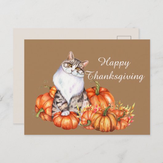 かわいい感謝祭の猫アッド文字 シーズンポストカード (正面/裏面)