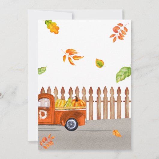 かわいい感謝祭オレンジトラックパンプキンオープンハウス 招待状 (裏面)