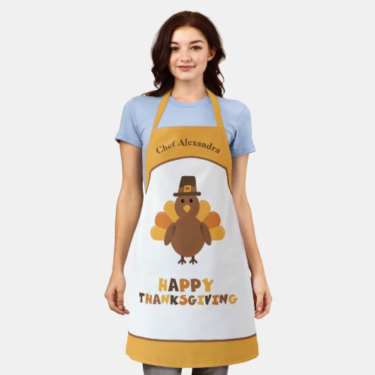 かわいい感謝祭ターキーホリデー料理ギフト エプロン (着用した状態)