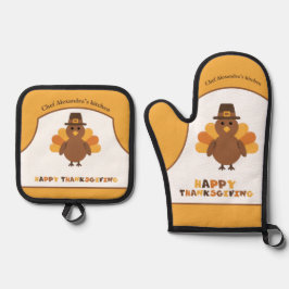 かわいい感謝祭ターキーホリデー料理ギフト 鍋つかみ&鍋敷きセット