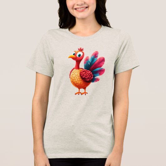 かわいい感謝祭トルコ女性のTシャツ トライブレンドTシャツ (正面)
