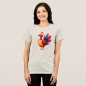 かわいい感謝祭トルコ女性のTシャツ トライブレンドTシャツ (正面全面)