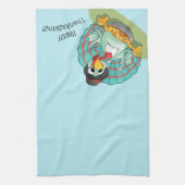 かわいい感謝祭トルコ巡礼者かぼちゃパイアクア キッチンタオル (縦)