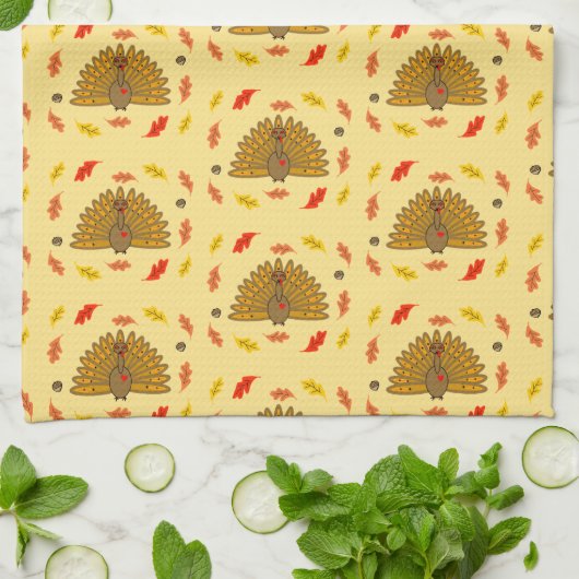 かわいい感謝祭トルコ紅葉パターンスロー キッチンタオル (折り畳み)