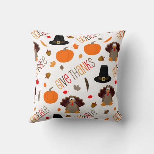 かわいい感謝祭パターンは与えます感謝をがつがつむさぼります クッション (裏面)