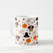 かわいい感謝祭パターンは与えます感謝をがつがつむさぼります コーヒーマグカップ (正面左)