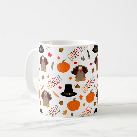 かわいい感謝祭パターンは与えます感謝をがつがつむさぼります コーヒーマグカップ (正面左)
