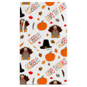 かわいい感謝祭パターンは与えます感謝をがつがつむさぼります スモールペーパーバッグ (裏面)