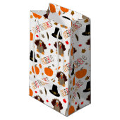 かわいい感謝祭パターンは与えます感謝をがつがつむさぼります スモールペーパーバッグ (正面アングル)
