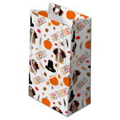 かわいい感謝祭パターンは与えます感謝をがつがつむさぼります スモールペーパーバッグ (裏面アングル)