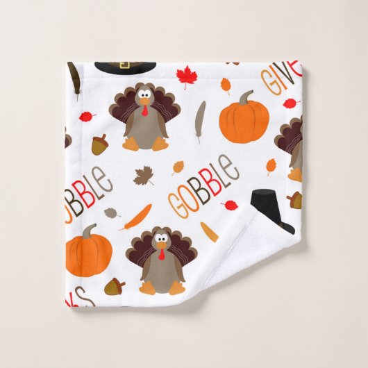 かわいい感謝祭パターンは与えます感謝をがつがつむさぼります バスタオルセット (ウォッシュタオル)