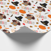 かわいい感謝祭パターンは与えます感謝をがつがつむさぼります ラッピングペーパー (角)
