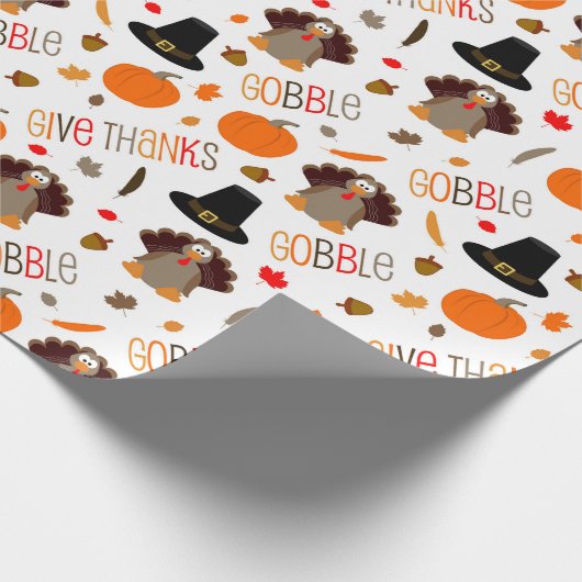 かわいい感謝祭パターンは与えます感謝をがつがつむさぼります ラッピングペーパー (角)