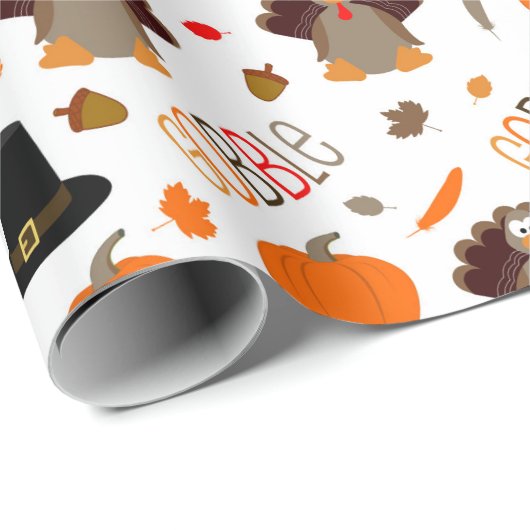 かわいい感謝祭パターンは与えます感謝をがつがつむさぼります ラッピングペーパー (ロールコーナー)