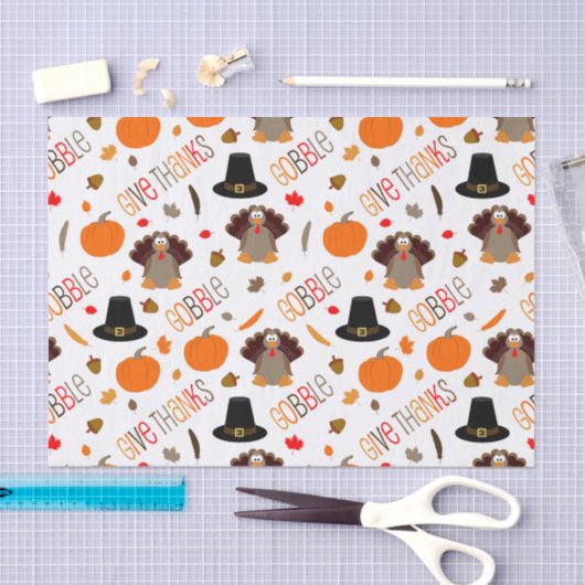 かわいい感謝祭パターンは与えます感謝をがつがつむさぼります 薄葉紙 (クラフト)