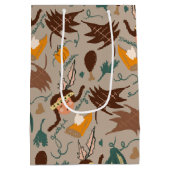 かわいい感謝祭ピルグリムガール秋グリーンメディ ミディアムペーパーバッグ (裏面)