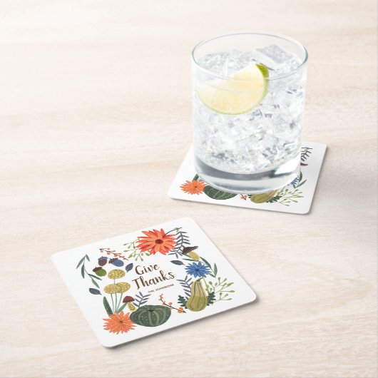 かわいい感謝祭フローラ秋 スクエアペーパーコースター (インサイチュ)