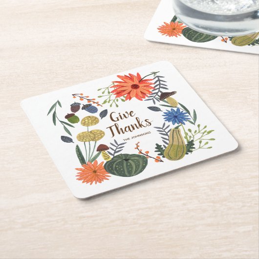 かわいい感謝祭フローラ秋 スクエアペーパーコースター (アングル)