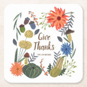 かわいい感謝祭フローラ秋 スクエアペーパーコースター (正面)