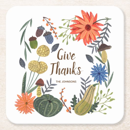 かわいい感謝祭フローラ秋 スクエアペーパーコースター (正面)