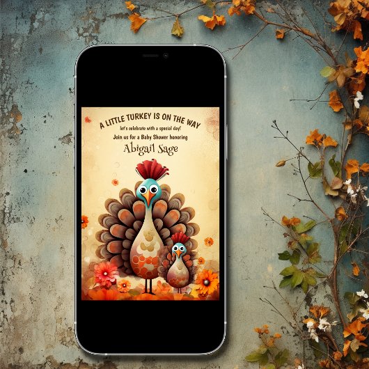 かわいい感謝祭ママとベビー七面鳥ベビーシャワー 招待状