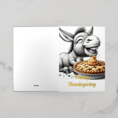 かわいい感謝祭ロバとパイ 箔グリーティングカード (外側レイダウン)