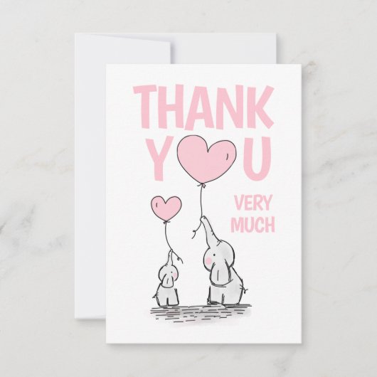 かわいい感謝YOU赤ちゃんシャワーエレファントピンク空白の サンキューカード (正面)