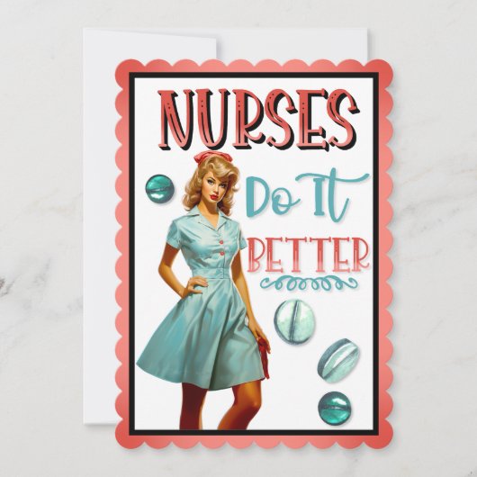 かわいい懐かしいナースピンナップナースの方が良い サンキューカード (正面)