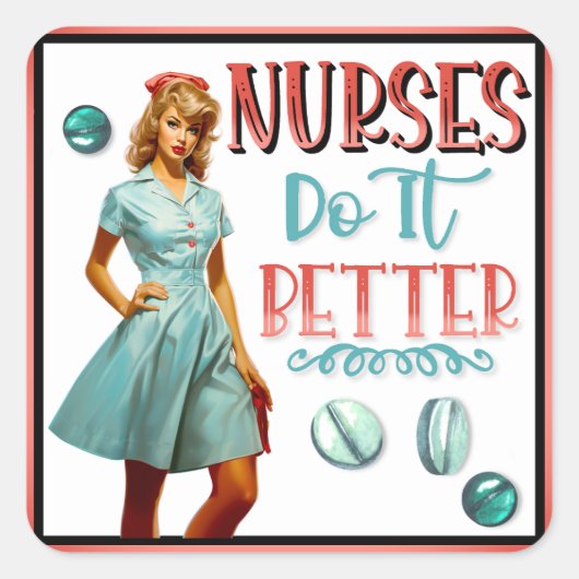 かわいい懐かしいナースピンナップナースの方が良い スクエアシール (正面)