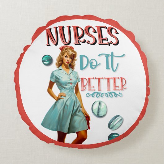 かわいい懐かしいナースピンナップナースの方が良い ラウンドクッション (正面)