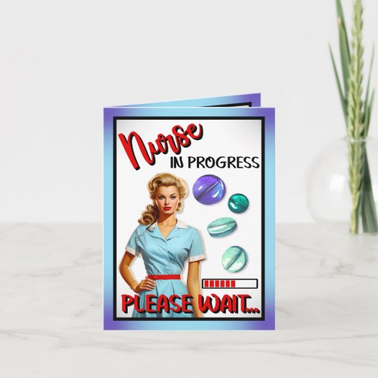 かわいい懐かしいナースピンナップナース中 サンキューカード (正面)