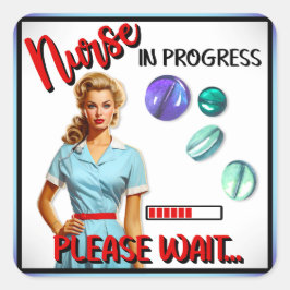 かわいい懐かしいナースピンナップナース中 スクエアシール