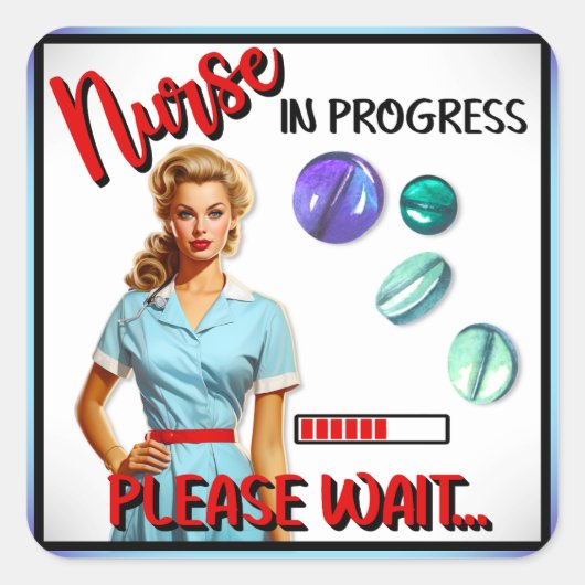 かわいい懐かしいナースピンナップナース中 スクエアシール (正面)