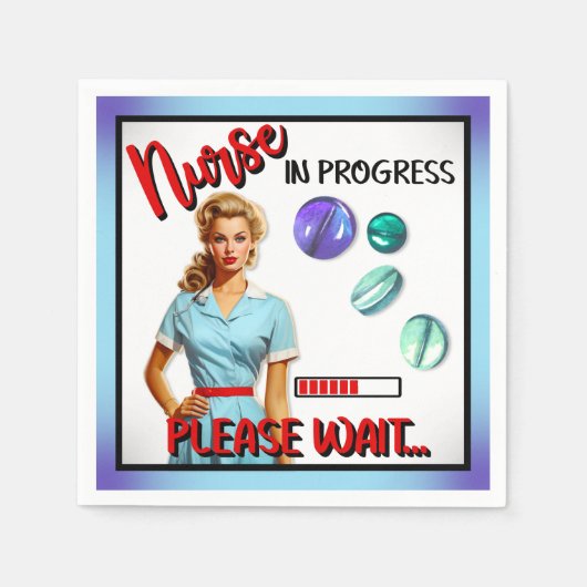 かわいい懐かしいナースピンナップナース中 スタンダードカクテルナプキン (正面)