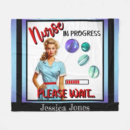 かわいい懐かしいナースピンナップナース中 フリースブランケット (正面(横))