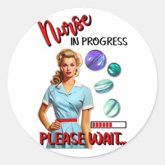 かわいい懐かしいナースピンナップナース中 ラウンドシール (正面)