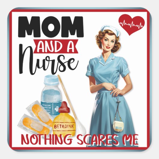 かわいい懐かしいナースピンナップママとナース スクエアシール (正面)