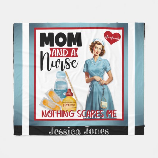 かわいい懐かしいナースピンナップママとナース フリースブランケット (正面(横))