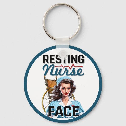 かわいい懐かしいナースピンナップ休憩ナース顔 キーホルダー (正面)
