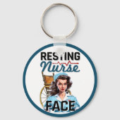かわいい懐かしいナースピンナップ休憩ナース顔 キーホルダー (裏面)